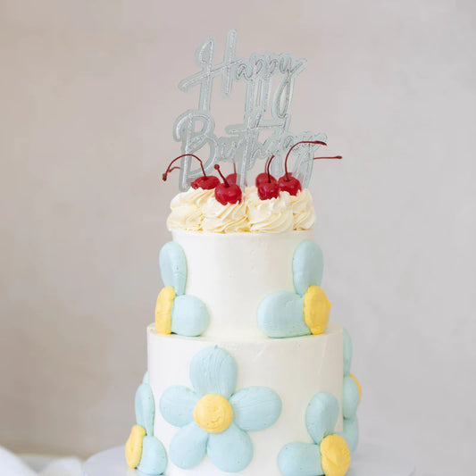 Happy Birthday Topper by Cake & Candle - Silver/Light Blue
