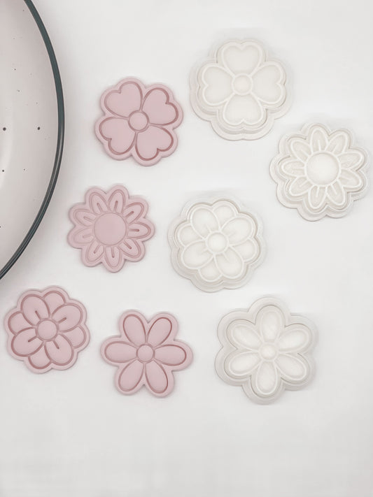 Mini Flower Set of 4 Cookie Stamp and Cutters