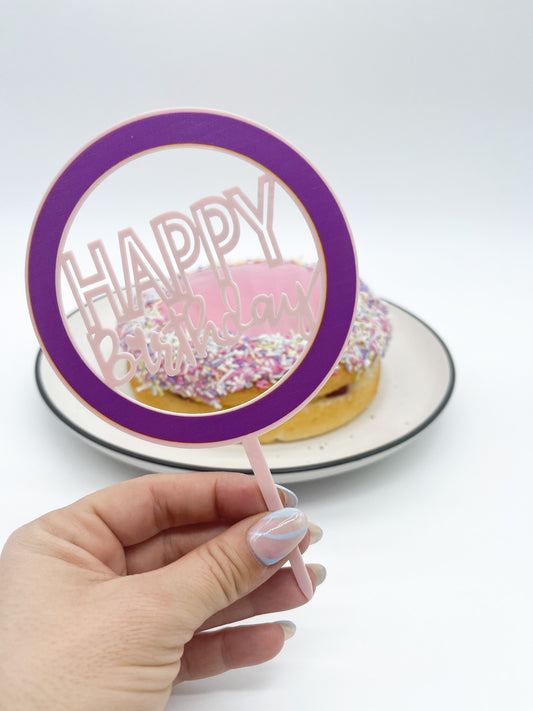 Circle Happy Birthday Cursive Topper - Purple