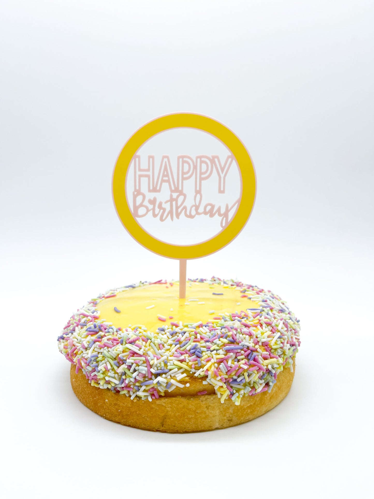 Circle Happy Birthday Cursive Topper - Yellow