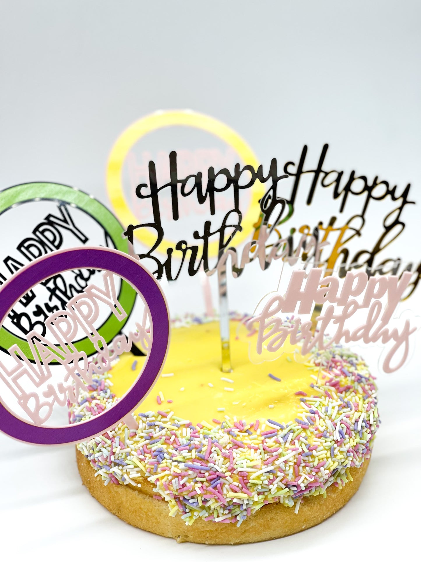 Circle Happy Birthday Cursive Topper - Purple